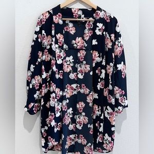 Plus sized blue floral kimono